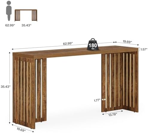 Tribesigns 63-Inch Bar Table with Louvered Base, Rustic Brown