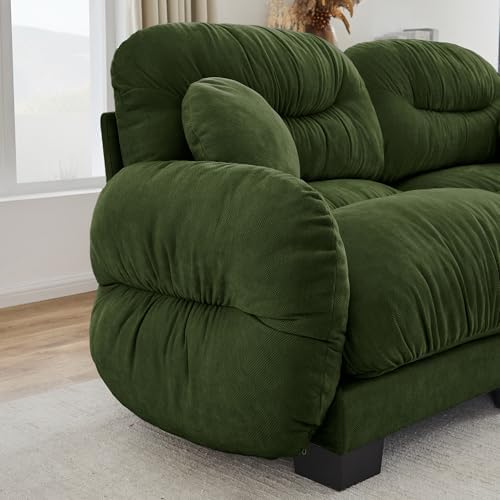 81.8" Cloud Modular Sectional Sofa Couch for Living Room, Green 2 Seater Couch with Double Ottomans, Assembly Required, Chenille Fabric, Apartment Size Furniture for Home Living Room Nature
