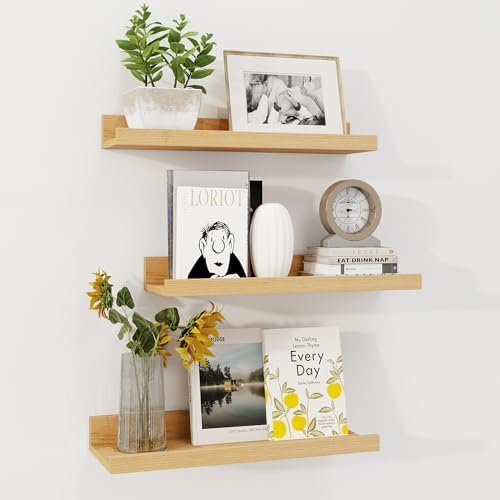 Picture Ledge Shelf, 16 Inch Oak Floating Shelves Set of 3