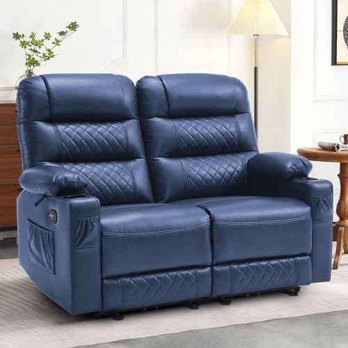 MCombo 56 in Reclining Loveseat Recliner with Heat & Massage PR622 (Blue)