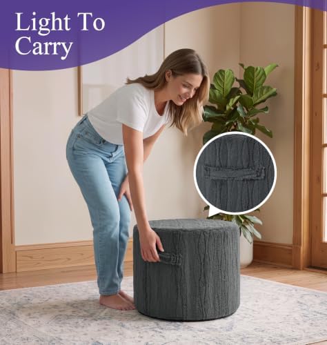 Hobestluk Stuffed Pouf Ottoman,Memory Foam Filled,Small Waves Grey