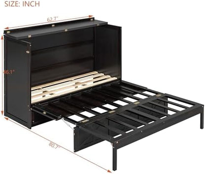 Merax Brushed Espresso Queen Size Murphy Bed with Large Drawer and USB