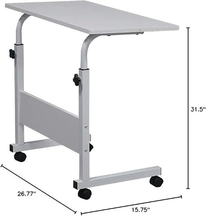 Standing Desk - Side Table Adjustable Height, Portable Laptop Cart, C-Shaped Bed Couch end Tables with Edge Stopper - Wheels for Living Room Bedroom Walking Pad Treadmill 31.5Inch White