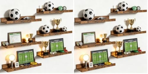 upsimples 12 Pack Wooden Floating Shelves, Wall Storage Decor Shelf for Bathroom, Bedroom, Living Room, Kitchen, Office and Laundry Room, Wall Mounted Display Hanging Shelf, Brown