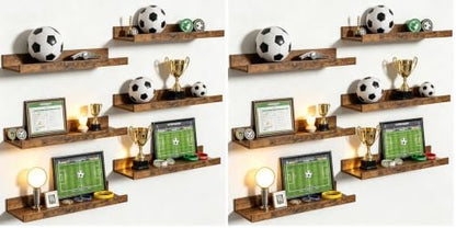 upsimples 12 Pack Wooden Floating Shelves, Wall Storage Decor Shelf for Bathroom, Bedroom, Living Room, Kitchen, Office and Laundry Room, Wall Mounted Display Hanging Shelf, Brown