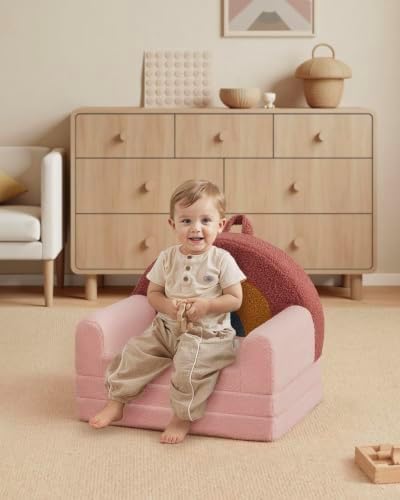Blissful Diary Foldable Kids Couch, 2-in-1 Kids Sofa Chair, Blush Rainbow