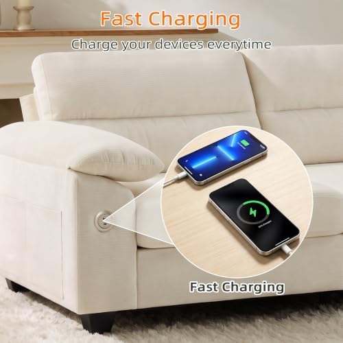87" Oversized 3-Seater Couch, Comfy Sofa for Living Room with Fast Charging