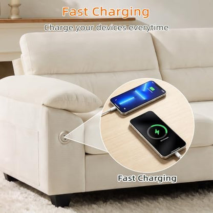 87" Oversized 3-Seater Couch, Comfy Sofa for Living Room with Fast Charging