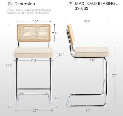Zesthouse Natural Rattan Counter Stools Set of 4, 26" Modern Boho Barstools