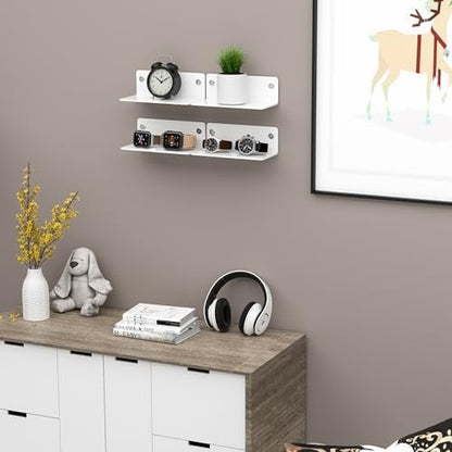 8 Inches White Small Shelves Acrylic, Wall Shelves for Living Room Décor, Bedroom, Bathroom, Kitchen, Dining Room, Brand Store, 2 Pack