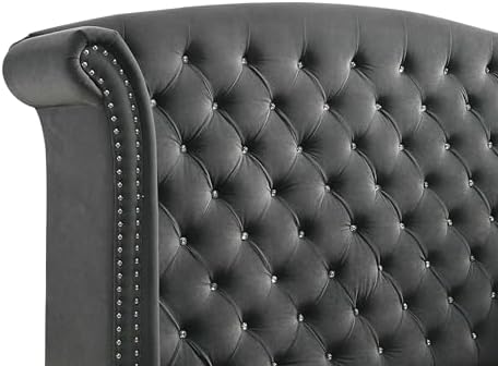 Coaster Melody Queen Velvet Wingback Bed with Nailhead Trim, Grey 223381Q