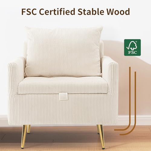 Furnimart 2 Seater Loveseat with Storage, 61" Corduroy Couch for Small Living Room, Bedroom, Tiny Homes & Lofts, Beige