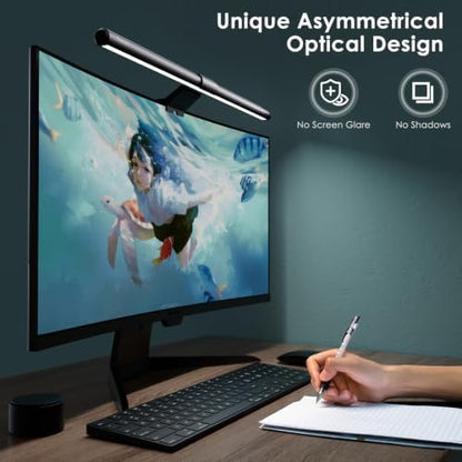 Quntis Monitor Light Bar with Remote Control, Fit for Curved/Flat Monitor, Eye-Care USB Computer Lamp Dimmable Screen Light Bar with Auto-Dimming, No Glare Home Office Gaming Desk Lamp
