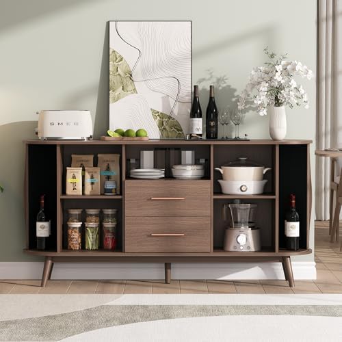 JOINICE Walnut Sideboard Buffet Cabinet with Storage for Dining Room，63"