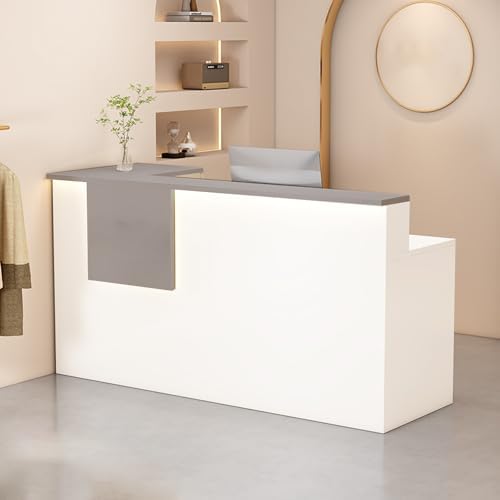 Reception Desk with Counter Modern, 35.4-118.1'', Solid Wood Ecological Board, Large Storage Space,Lockable Storage Drawers, for Salons, Offices, Lobbies, Retail Stores and Home Offices