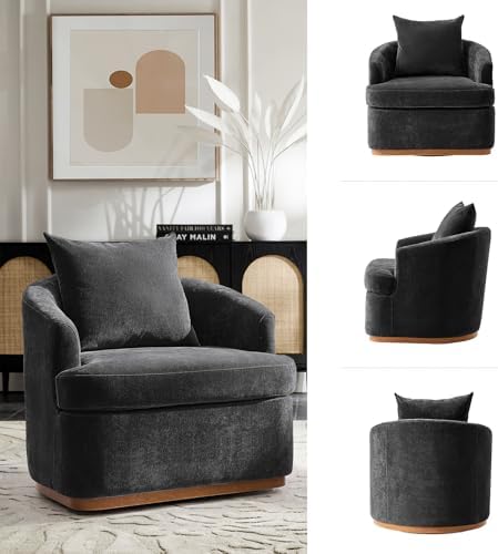 HULALA HOME Modern Swivel Accent Chair with Solid Wood Base, Black
