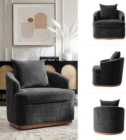 HULALA HOME Modern Swivel Accent Chair with Solid Wood Base, Black