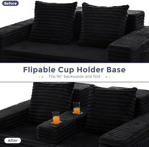 MAXYOYO Sofa Bed, 64-Inch Boneless Loveseat with 2 Cup Holders