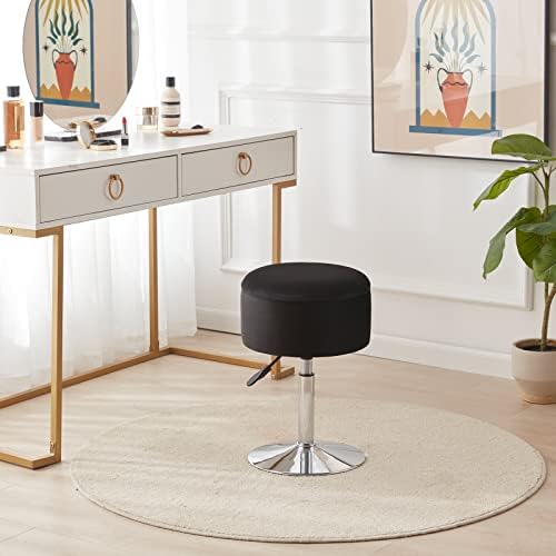Adjustable Vanity Stool with Storage Swivel Vanity Chair Makeup Stool Black