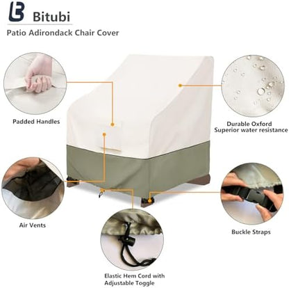 Bitubi Waterproof 2 Pack Patio Adirondack Chair Cover for Outdoor Chair Size Up to 35W x 37D x 36H inch,Outdoor Lawn Patio Furniture Covers (Beige)