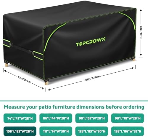 Topcrown Patio Furniture Covers Waterproof for Outdoor 108"L X 82"W X 28"H
