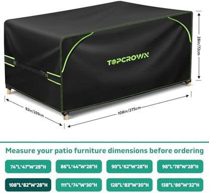 Topcrown Patio Furniture Covers Waterproof for Outdoor 108"L X 82"W X 28"H