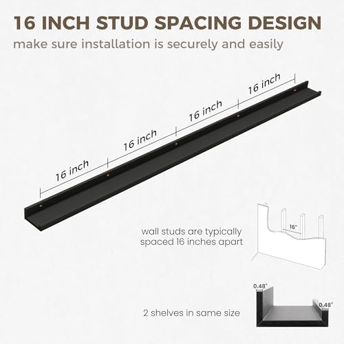 72 Inch Floating Shelves, Black Picture Ledge Shelf Set of 2