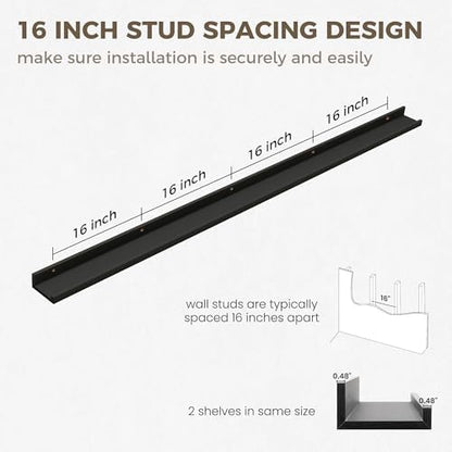 72 Inch Floating Shelves, Black Picture Ledge Shelf Set of 2
