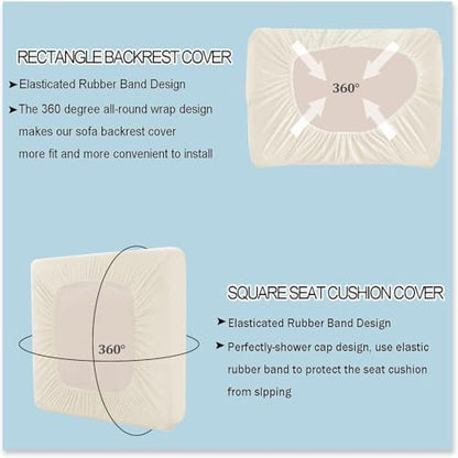 UNBBRRL Seat Cushion Cover and Back Covers for Corner Sofa Stretch Jacquard, Non Slip L Shaped Sofa Slipcover with Storage Ottoman, Sectional Couch Cover for Chaise Lounge (Ivory,24 x 24 x 6”)