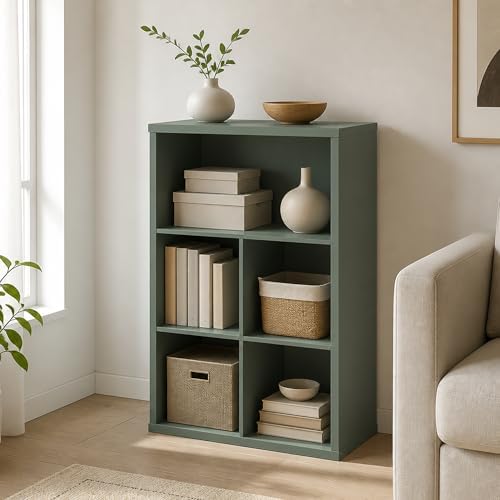 5-Cube Bookcase, Cube Storage Organizer Bookshelf, Book Shelf with Closed Back, 15.3 x 29.9 x 43.3, for Bedroom, Living Room, Home Office, Sage Green
