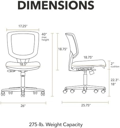 HON Volt Ergonomic Office Chair, Armless, Office Desk Computer Chair, Black