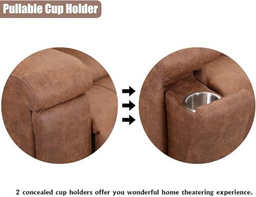 CANMOV Leather Recliner Chair Set of 2, Classic and Traditional Manual Recliner Chair with Overstuffed Arms and Back, Manual Single Sofa with Concealed Cup Holders,Brown