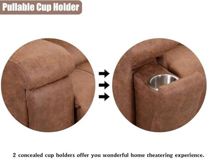 CANMOV Leather Recliner Chair Set of 2, Classic and Traditional Manual Recliner Chair with Overstuffed Arms and Back, Manual Single Sofa with Concealed Cup Holders,Brown
