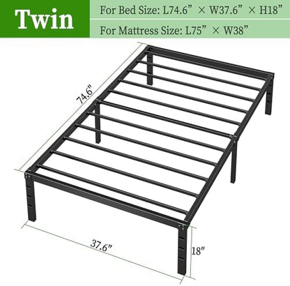 Metal Platform Bed Frame Twin Size, 18 Inch Height with Heavy Duty Steel Support, No Box Spring Needed, Easy Assembly and Underbed Storage,Black