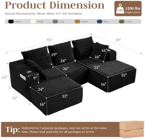 95" U-Shaped Modular Sectional Sofa with Ottoman