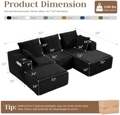 95" U-Shaped Modular Sectional Sofa with Ottoman