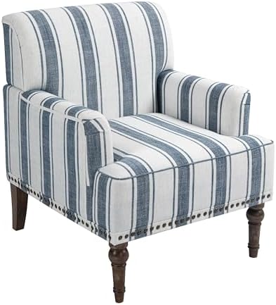Stripe Accent Chair, Fabric Upholstered Armchair, Navy