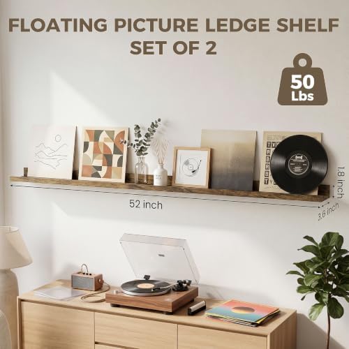 Picture Ledge Shelf, 52'' Brown Floating Shelves with Lip Set of 2