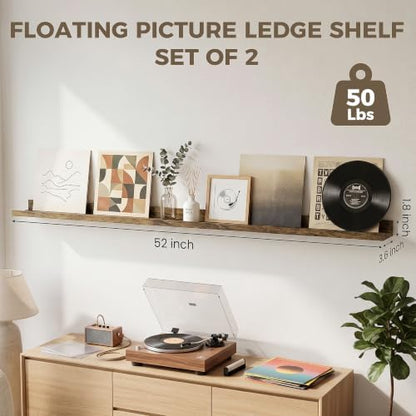 Picture Ledge Shelf, 52'' Brown Floating Shelves with Lip Set of 2