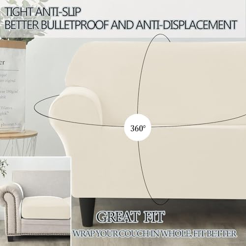UNBBRRL Seat Cushion Cover and Back Covers for Corner Sofa Stretch Jacquard, Non Slip L Shaped Sofa Slipcover with Storage Ottoman, Sectional Couch Cover for Chaise Lounge (Ivory,24 x 24 x 6”)