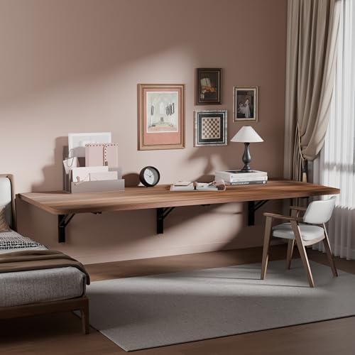 IAE 48x22in Floating Fold Desk,Wall-Mounted Folding Computer Table,Walnut