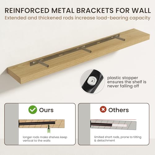 FLYJOE 72 Inch Floating Shelves, 6.5 Inch Deep Oak Shelves Set of 2
