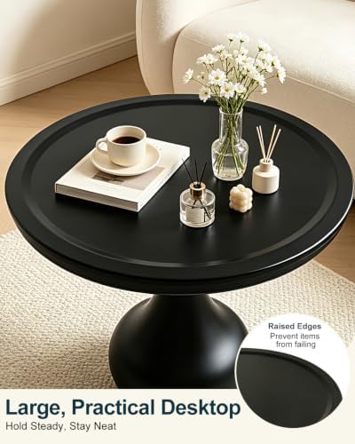 18IN x 21IN Round Side Table Modern Small Black Side Table, Matel Pedestal Accent Coffee End Table for Living Room Bedroom, Easy Assembly Indoor/Outdoor Circle Table