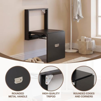 1 Pcs Wall Mounted Folding Chair, Modern Entryway Shoe Changing Stool, 330lbs Capacity, Extra-Wide Seat, Invisible Folding Chair for Hallway, Hidden Shoe Bench for Most Homes (Black)