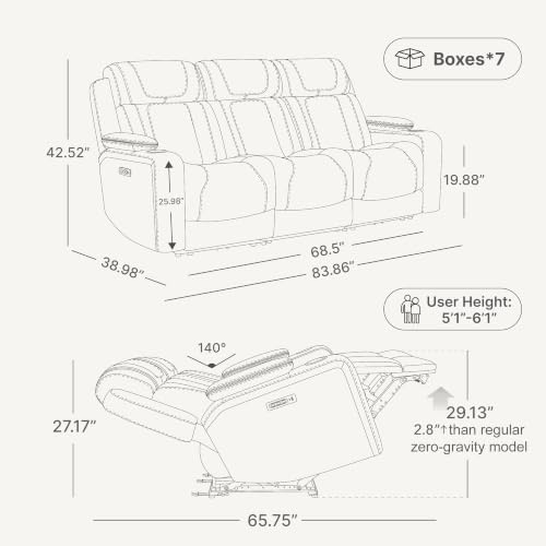 Watson & Whitely Power Reclining Sofa 3-Seat, Genuine Leather Dark Brown
