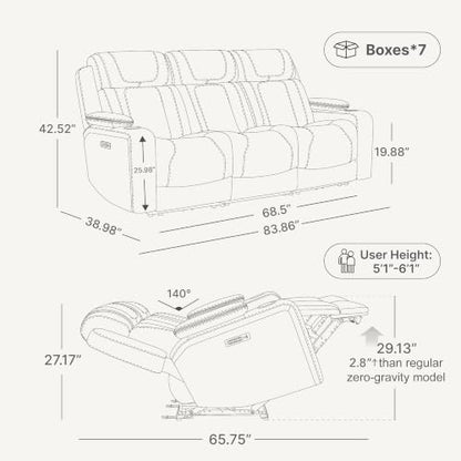 Watson & Whitely Power Reclining Sofa 3-Seat, Genuine Leather Dark Brown