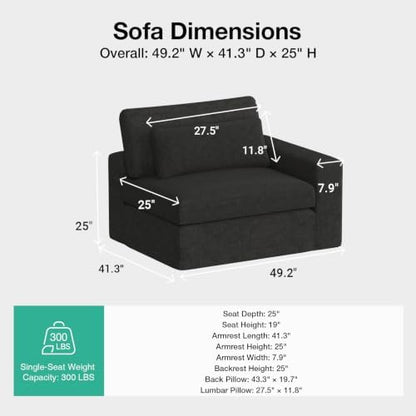 Novilla Deep Seat Modular Sectional Sofa, Removable Washable Covers, Cloud Couch with Lumbar Pillows, Chenille Boneless Sectional Couch Dark Gray, No Assembly Required, Right-Arm Chair