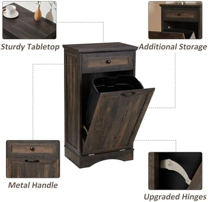 13 Gallons Tilt Out Trash Can Cabinet Freestanding Rustic Brown