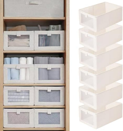 Linen Closet Organizers And Storage, 6 Pack Closet Storage Bins Linen Closet Baskets for Closet Organization Foldable Closet Organizer Bins with Clear Window For Organizing Clothing, Jeans, Shelves
