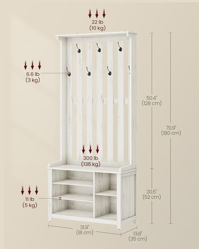 VASAGLE Hall Tree with Bench and Shoe Storage, 7 Double Hooks